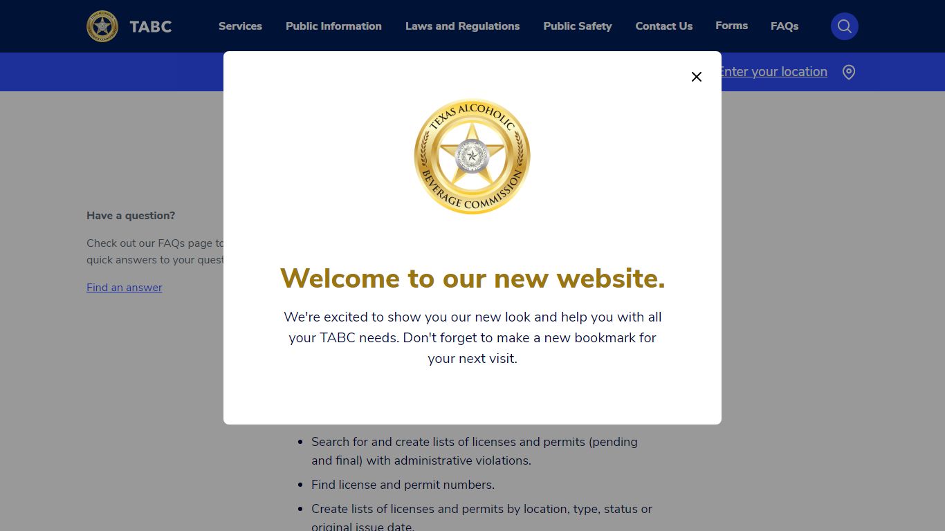 TABC Public Inquiry | TABC - Texas Alcoholic Beverage Commission