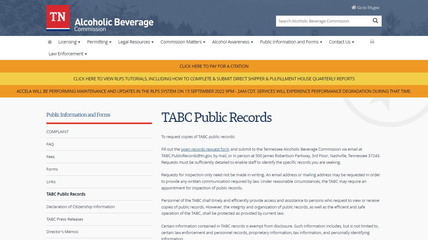 TABC Public Records - Tennessee