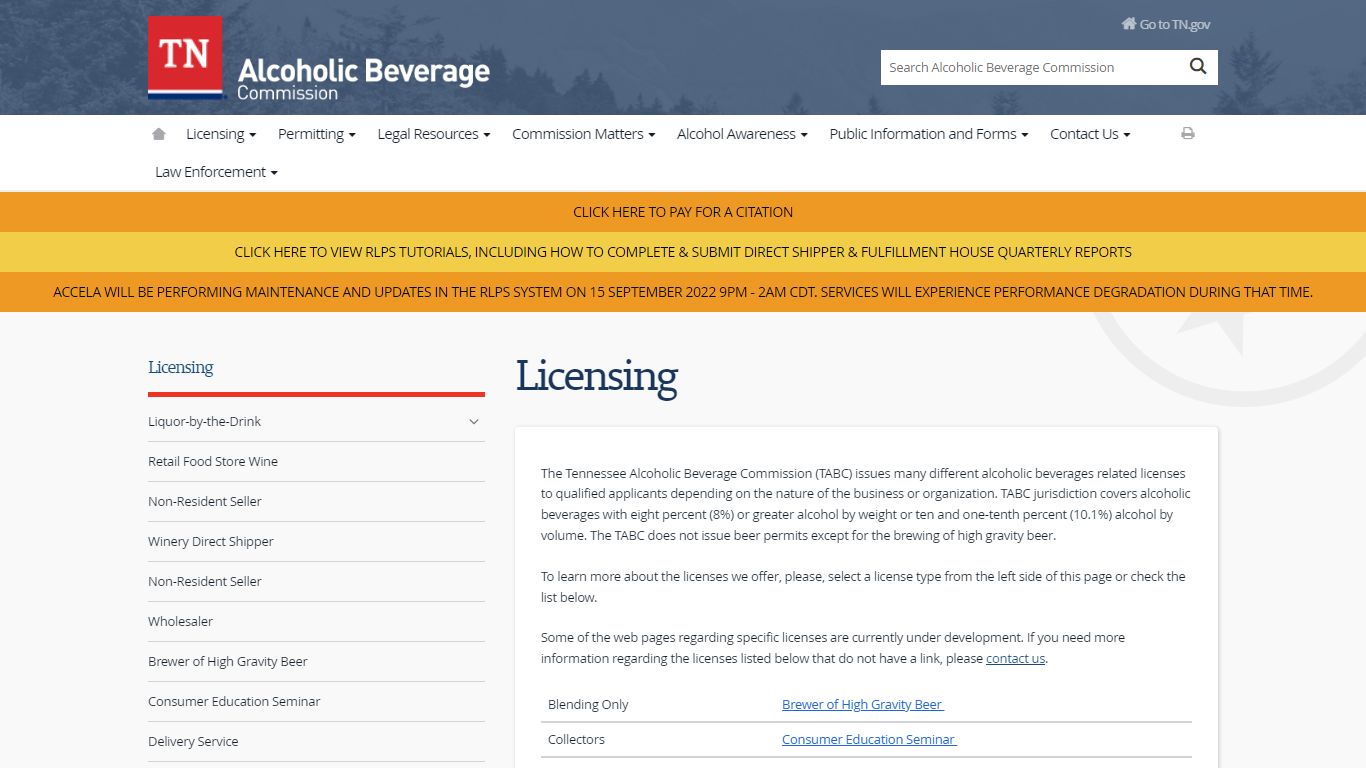 Licensing - Tennessee